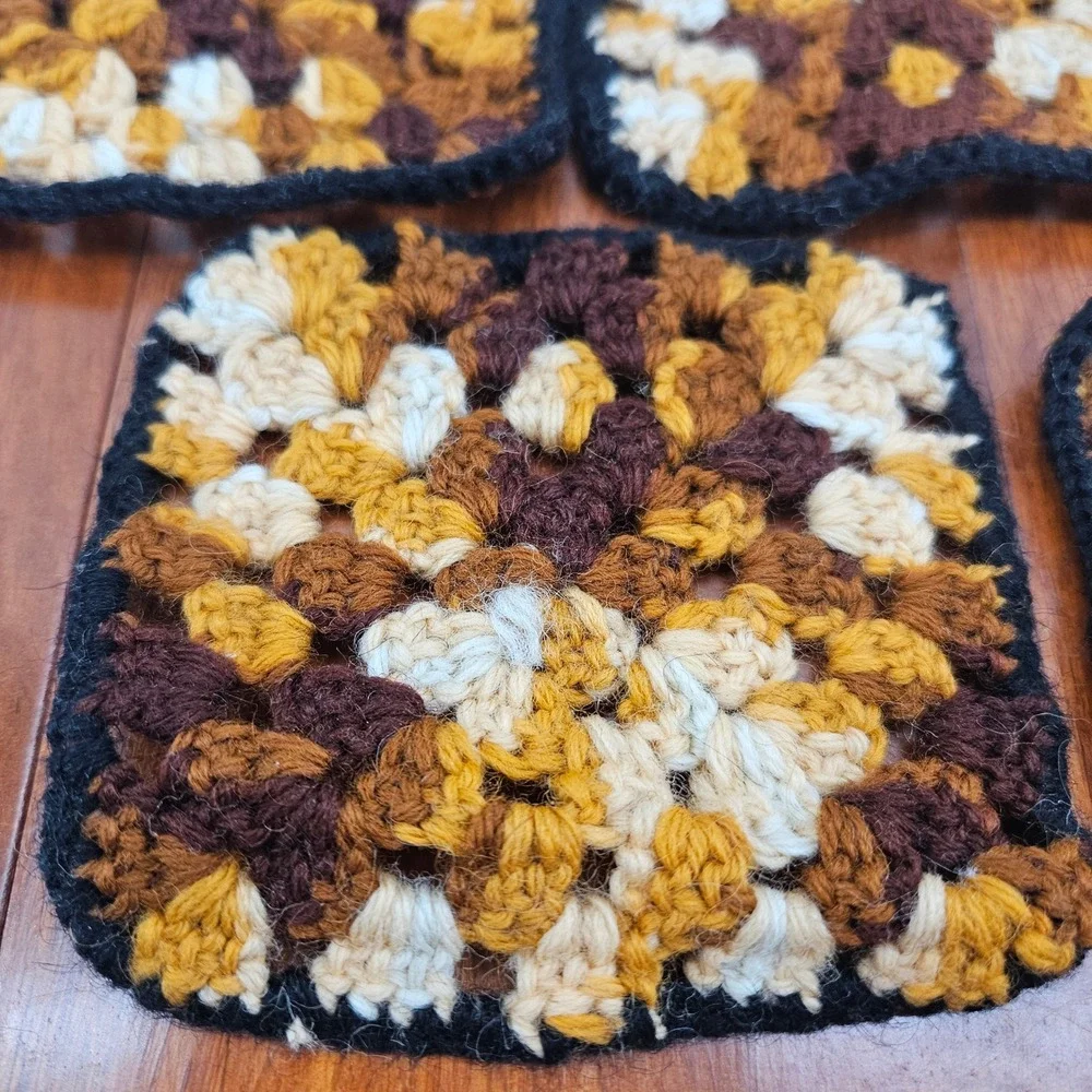 Handmade Crochet Coasters Set‎ of 5 Brown Yellow Black orange Drink Coasters